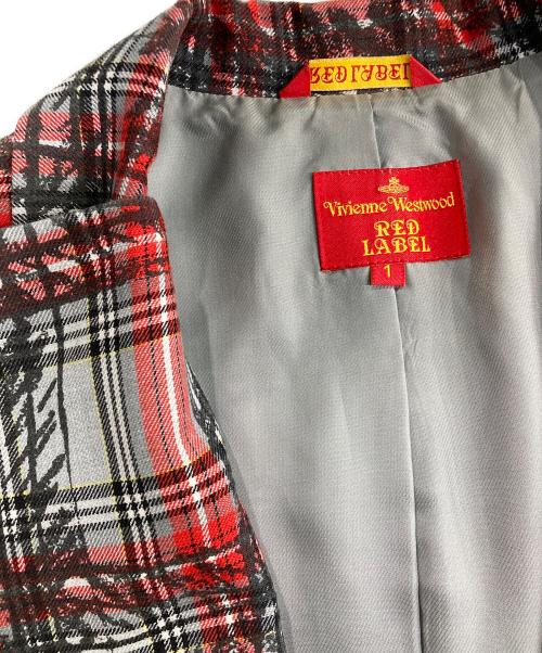 Vivienne Westwood RED LABEL（ヴィヴィアンウエストウッドレッドレーベル）Vivienne Westwood RED LABEL (ヴィヴィアンウエストウッドレッドレーベル) オーブボタンタータンチェック変形ジャケット レッド サイズ:1の古着・服飾アイテム