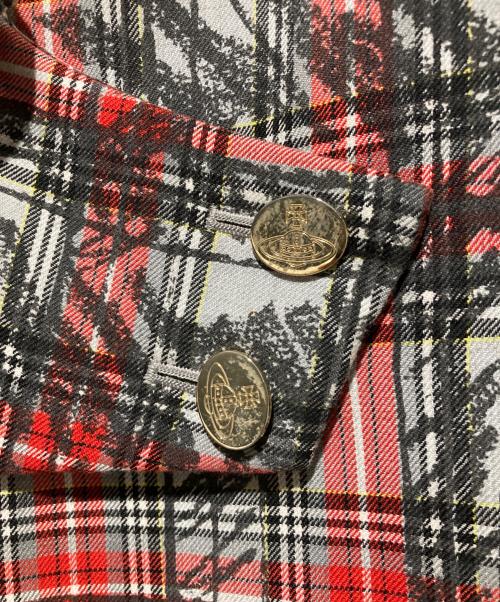 Vivienne Westwood RED LABEL（ヴィヴィアンウエストウッドレッドレーベル）Vivienne Westwood RED LABEL (ヴィヴィアンウエストウッドレッドレーベル) オーブボタンタータンチェック変形ジャケット レッド サイズ:1の古着・服飾アイテム