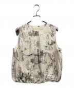 GALERIE VIEギャルリーヴィー）の古着「グリーンスケーププリント ノースリーブブラウス」｜ホワイト