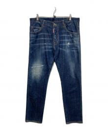 DSQUARED2（ディースクエアード）の古着「クラッシュ加工ラインストーン付きスリムデニムパンツ」｜インディゴ