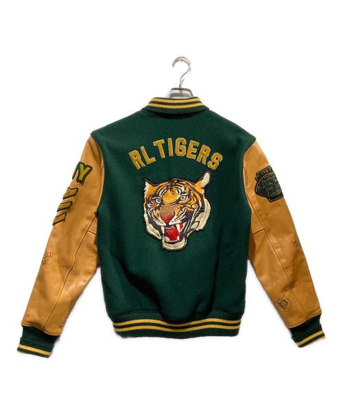 POLO RALPH LAUREN（ポロ・ラルフローレン）POLO RALPH LAUREN (ポロ・ラルフローレン) 50周年記念タイガー刺繍レザースリーブバーシティ ジャケット ブラウン×グリーン サイズ:Mの古着・服飾アイテム