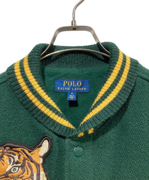 POLO RALPH LAUREN（ポロ・ラルフローレン）POLO RALPH LAUREN (ポロ・ラルフローレン) 50周年記念タイガー刺繍レザースリーブバーシティ ジャケット ブラウン×グリーン サイズ:Mの古着・服飾アイテム