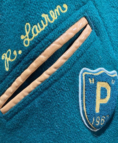 POLO RALPH LAUREN（ポロ・ラルフローレン）POLO RALPH LAUREN (ポロ・ラルフローレン) 50周年記念タイガー刺繍レザースリーブバーシティ ジャケット ブラウン×グリーン サイズ:Mの古着・服飾アイテム