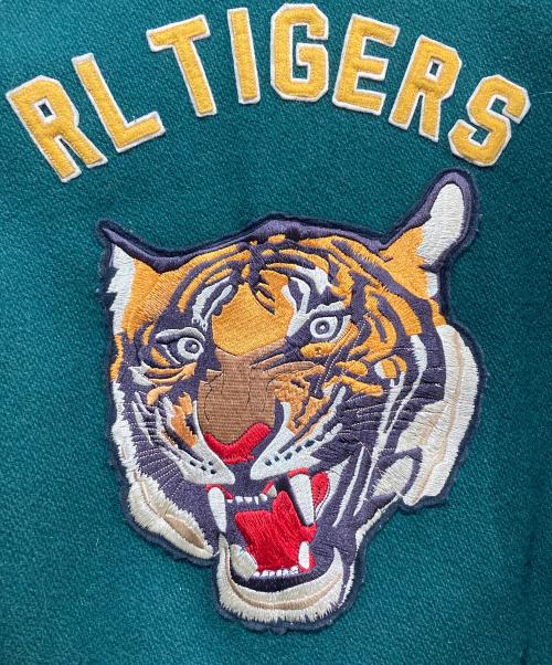 POLO RALPH LAUREN（ポロ・ラルフローレン）POLO RALPH LAUREN (ポロ・ラルフローレン) 50周年記念タイガー刺繍レザースリーブバーシティ ジャケット ブラウン×グリーン サイズ:Mの古着・服飾アイテム