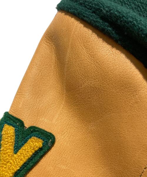 POLO RALPH LAUREN（ポロ・ラルフローレン）POLO RALPH LAUREN (ポロ・ラルフローレン) 50周年記念タイガー刺繍レザースリーブバーシティ ジャケット ブラウン×グリーン サイズ:Mの古着・服飾アイテム