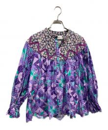 MUVEIL（ミュベール）の古着「マルチプリントギャザーブラウス」｜パープル