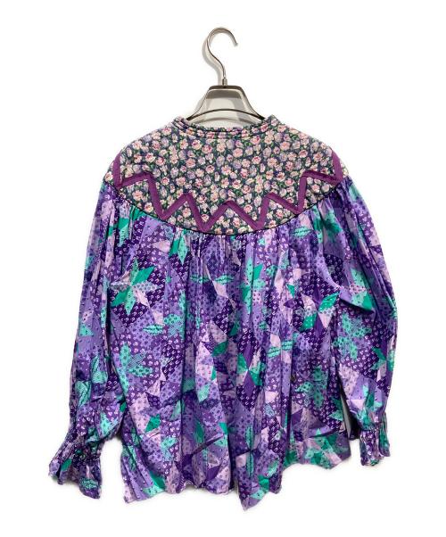MUVEIL（ミュベール）MUVEIL (ミュベール) マルチプリントギャザーブラウス パープル サイズ:38の古着・服飾アイテム