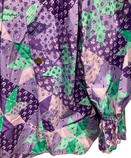 MUVEIL（ミュベール）MUVEIL (ミュベール) マルチプリントギャザーブラウス パープル サイズ:38の古着・服飾アイテム