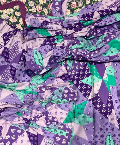 MUVEIL（ミュベール）MUVEIL (ミュベール) マルチプリントギャザーブラウス パープル サイズ:38の古着・服飾アイテム