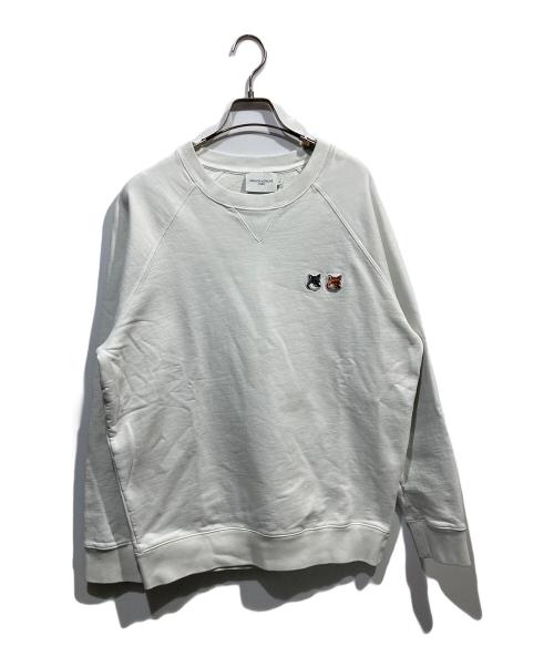 maison kitsune（メゾンキツネ）MAISON KITSUNE (メゾンキツネ) ダブル パッチ クラシック スウェットシャツ ホワイト サイズ:XLの古着・服飾アイテム