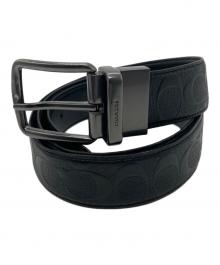 COACH（コーチ）の古着「ワイド ハーネス カット トゥ サイズ リバーシブル シグネチャー レザー ベルト」｜ブラック