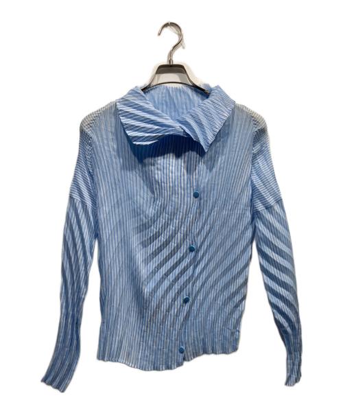 ISSEY MIYAKE（イッセイミヤケ）ISSEY MIYAKE (イッセイミヤケ) ストライププリーツブラウス ブルー サイズ:2の古着・服飾アイテム