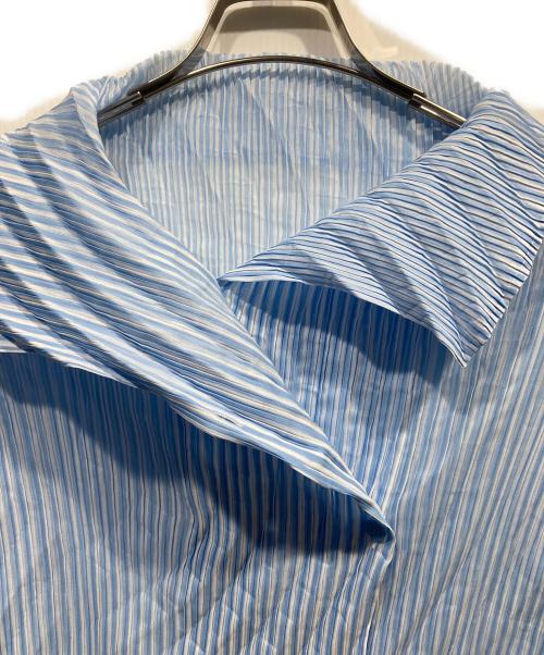 ISSEY MIYAKE（イッセイミヤケ）ISSEY MIYAKE (イッセイミヤケ) ストライププリーツブラウス ブルー サイズ:2の古着・服飾アイテム