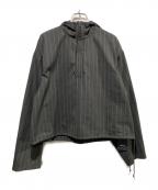 LOEFFロエフ）の古着「ヘリンボン ストライプ フードシャツ」｜グレー