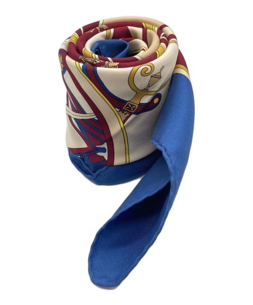 HERMES（エルメス）HERMES (エルメス) カレ90 ブルー×ボルドーの古着・服飾アイテム