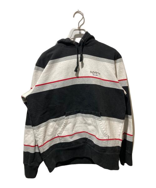 SUPREME（シュプリーム）Supreme (シュプリーム) Stripe Hooded Sweatshirt ブラック×グレー サイズ:Mの古着・服飾アイテム