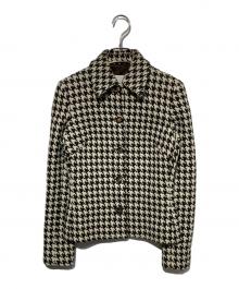 CELINE（セリーヌ）の古着「千鳥格子柄ウールジャケット」｜ベージュ×ブラウン