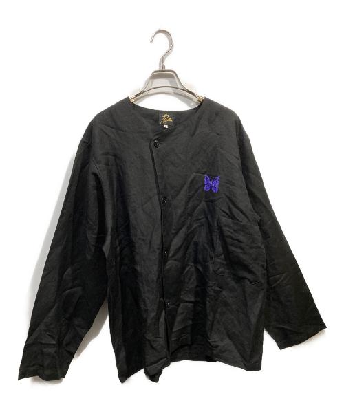 Needles（ニードルズ）Needles (ニードルズ) パピヨンプリントリネンレーヨンノーカラーシャツ ブラック サイズ:Lの古着・服飾アイテム