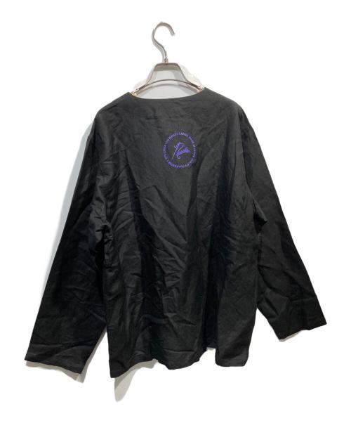 Needles（ニードルズ）Needles (ニードルズ) パピヨンプリントリネンレーヨンノーカラーシャツ ブラック サイズ:Lの古着・服飾アイテム