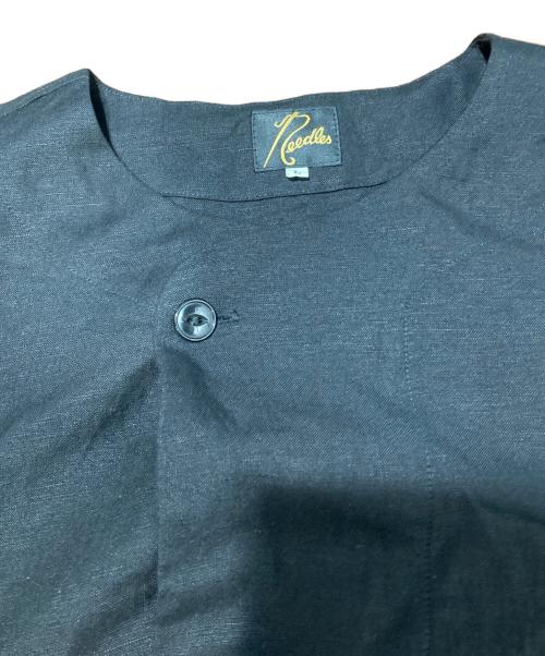 Needles（ニードルズ）Needles (ニードルズ) パピヨンプリントリネンレーヨンノーカラーシャツ ブラック サイズ:Lの古着・服飾アイテム