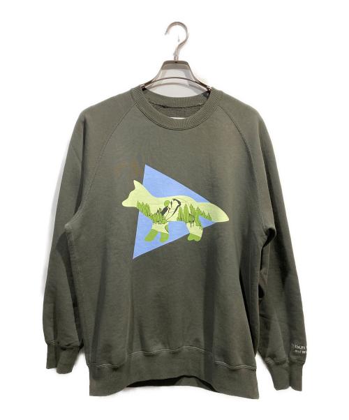 maison kitsune（メゾンキツネ）maison kitsune (メゾンキツネ) プリントスウェット カーキ サイズ:3の古着・服飾アイテム