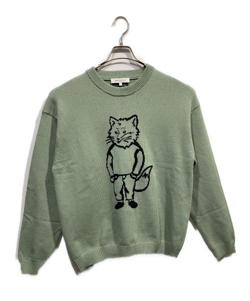maison kitsune（メゾンキツネ）MAISON KITSUNE (メゾンキツネ) 25SS DRESSED FOX INTARSIA JUMPER ニット グリーン サイズ:Lの古着・服飾アイテム