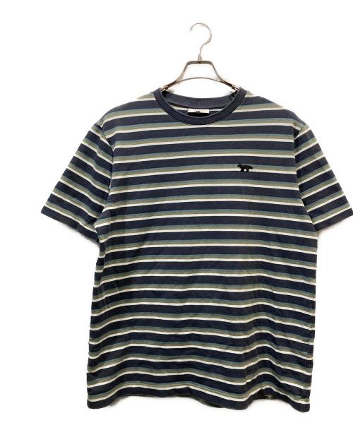 maison kitsune（メゾンキツネ）MAISON KITSUNE (メゾンキツネ) PROFILE FOX PATCH STRIPED COMFORT TEE SHIRT マルチカラー サイズ:Lの古着・服飾アイテム