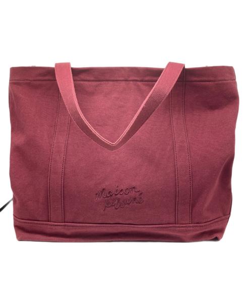 maison kitsune（メゾンキツネ）MAISON KITSUNE (メゾンキツネ) Fox Head Large Tote レッドの古着・服飾アイテム
