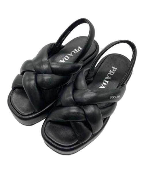 PRADA（プラダ）PRADA (プラダ) ナッパレザープラットフォームサンダル ブラック サイズ:35.5の古着・服飾アイテム