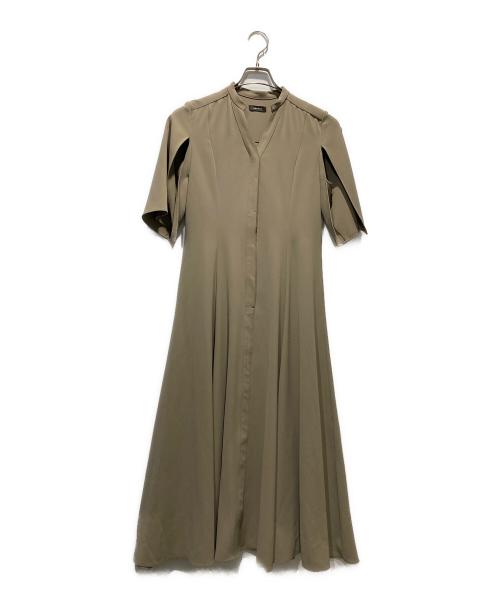 anuans（アニュアンス）anuans (アニュアンス) スキッパーネックスリットスリーブフレアワンピース ベージュ サイズ:FREEの古着・服飾アイテム