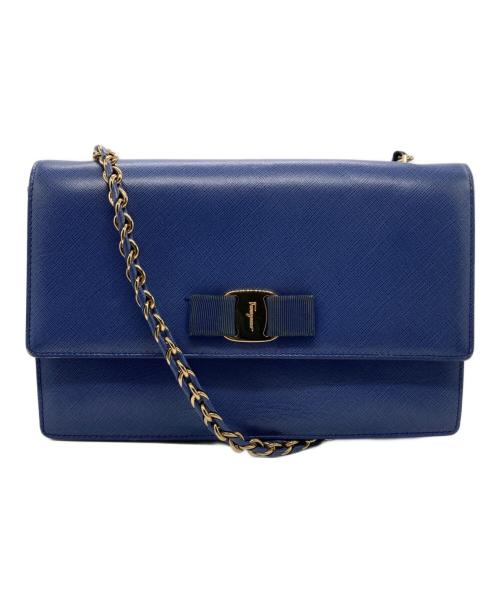 Salvatore Ferragamo（サルヴァトーレ フェラガモ）Salvatore Ferragamo (サルヴァトーレ フェラガモ) ヴァラリボンチェーンショルダーバッグ ブルーの古着・服飾アイテム