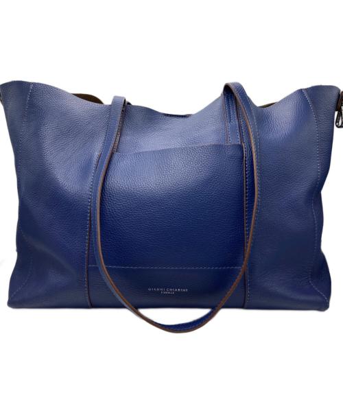 GIANNI CHIARINI（ジャンニ キアリーニ）GIANNI CHIARINI (ジャンニ キアリーニ) レザートートバッグ ネイビーの古着・服飾アイテム