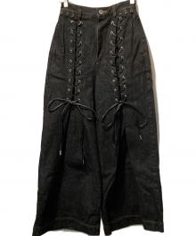 PAMEO POSE（パメオポーズ）の古着「Laces-up Denim Baggy Trousers」｜ブラック