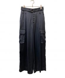 BARNEYS NEWYORK（バーニーズ・ニューヨーク）の古着「ハイウエスト サテンパンツ」｜ネイビー