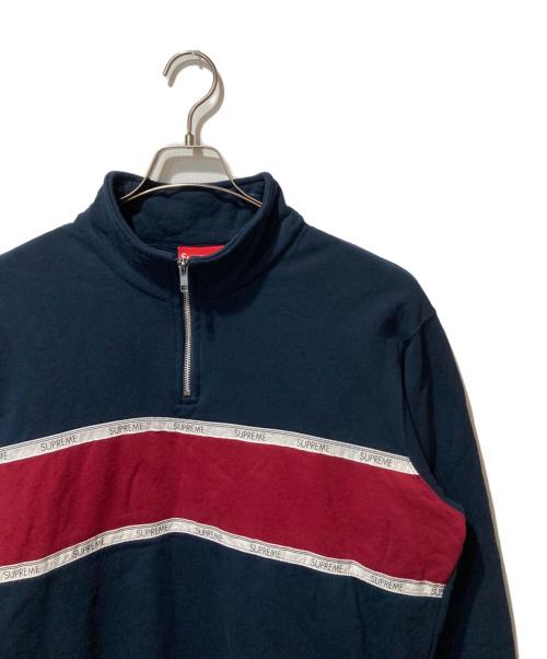 SUPREME（シュプリーム）Supreme (シュプリーム) Logo Tape Stripe Half Zip Sweat ネイビー×レッド サイズ:XLの古着・服飾アイテム
