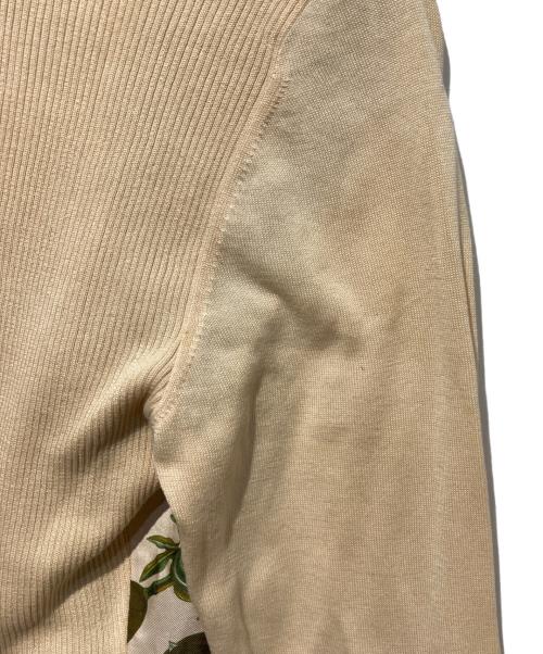 HERMES（エルメス）HERMES (エルメス) スカーフ柄シルク切替カーディガン ベージュ×グリーン サイズ:36の古着・服飾アイテム