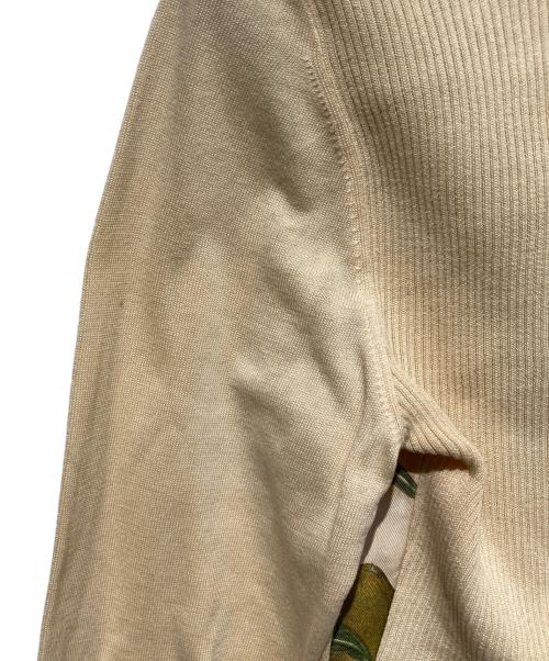 HERMES（エルメス）HERMES (エルメス) スカーフ柄シルク切替カーディガン ベージュ×グリーン サイズ:36の古着・服飾アイテム