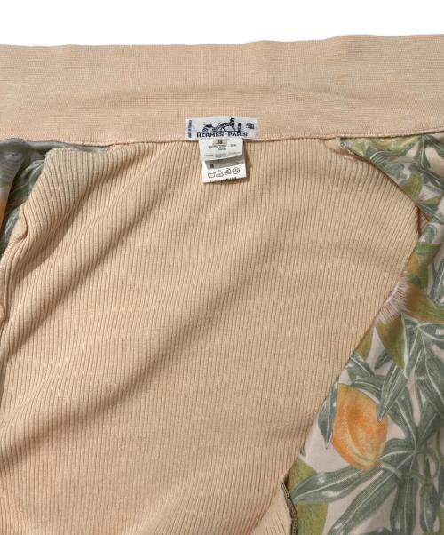 HERMES（エルメス）HERMES (エルメス) スカーフ柄シルク切替カーディガン ベージュ×グリーン サイズ:36の古着・服飾アイテム