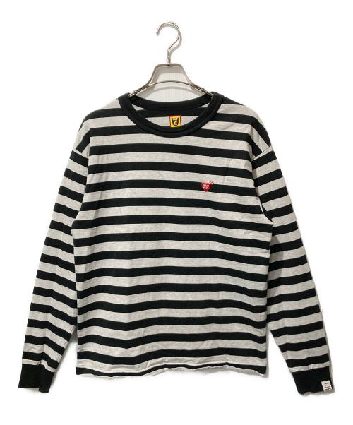 HUMAN MADE（ヒューマンメイド）HUMAN MADE (ヒューマンメイド) ハートロゴワッペンボーダーL/STシャツ ブラック サイズ:Mの古着・服飾アイテム