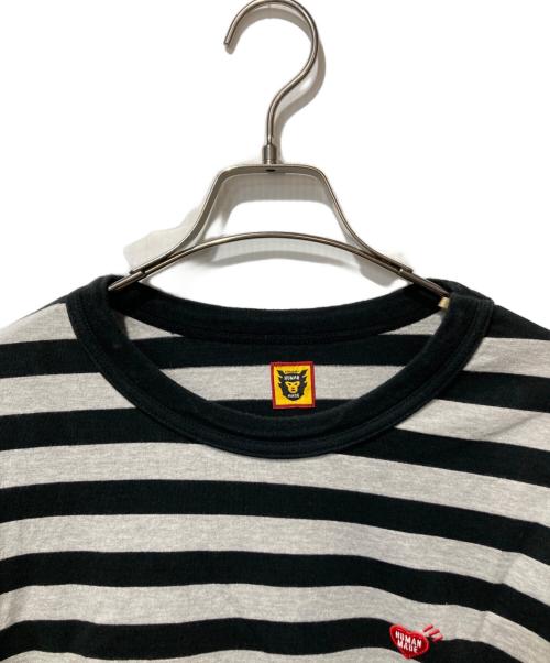 HUMAN MADE（ヒューマンメイド）HUMAN MADE (ヒューマンメイド) ハートロゴワッペンボーダーL/STシャツ ブラック サイズ:Mの古着・服飾アイテム