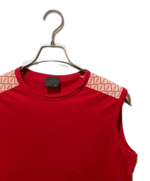 FENDI（フェンディ）FENDI (フェンディ) ズッカ柄切替ノースリーブカットソー レッド サイズ:48の古着・服飾アイテム