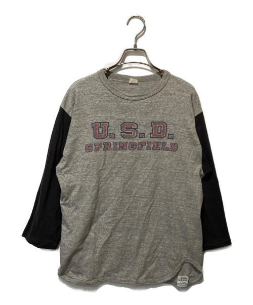 WAREHOUSE（ウエアハウス）WAREHOUSE (ウエアハウス) 7分袖ベースボールTシャツ グレー×ブラック サイズ:Ｌの古着・服飾アイテム
