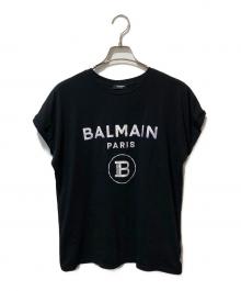 BALMAIN（バルマン）の古着「フロッキーロゴプリントカットソー」｜ブラック