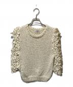 CLANEクラネ）の古着「FRILL HALF SLEEVE HAND KNIT TOPS」｜ホワイト