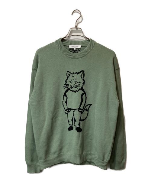 maison kitsune（メゾンキツネ）maison kitsune (メゾンキツネ) DRESSED FOX INTARSIA JUMPER ニット グリーン サイズ:L 未使用品の古着・服飾アイテム