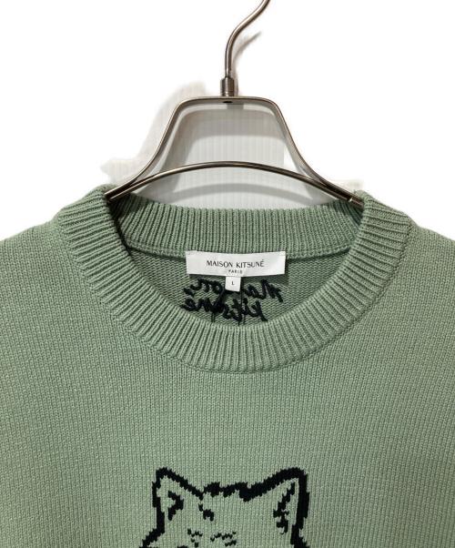 maison kitsune（メゾンキツネ）maison kitsune (メゾンキツネ) DRESSED FOX INTARSIA JUMPER ニット グリーン サイズ:L 未使用品の古着・服飾アイテム
