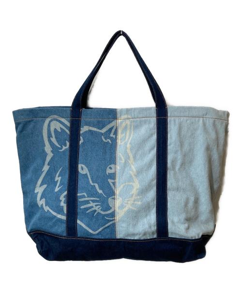 maison kitsune（メゾンキツネ）MAISON KITSUNE (メゾンキツネ) Fox Head Denim Weekender Tote Bag インディゴの古着・服飾アイテム