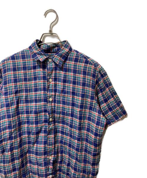 POLO RALPH LAUREN（ポロ・ラルフローレン）POLO RALPH LAUREN (ポロ・ラルフローレン) チェック柄リネン半袖シャツ ネイビー サイズ:Sの古着・服飾アイテム