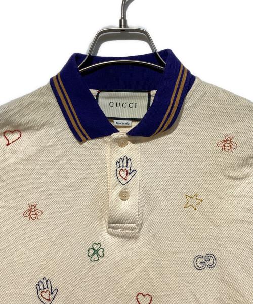 GUCCI（グッチ）GUCCI (グッチ) エンブロイダリー半袖ポロシャツ アイボリー サイズ:Mの古着・服飾アイテム