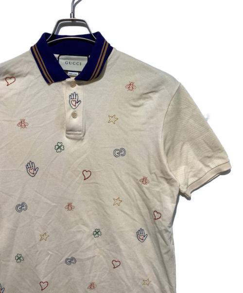 GUCCI（グッチ）GUCCI (グッチ) エンブロイダリー半袖ポロシャツ アイボリー サイズ:Mの古着・服飾アイテム